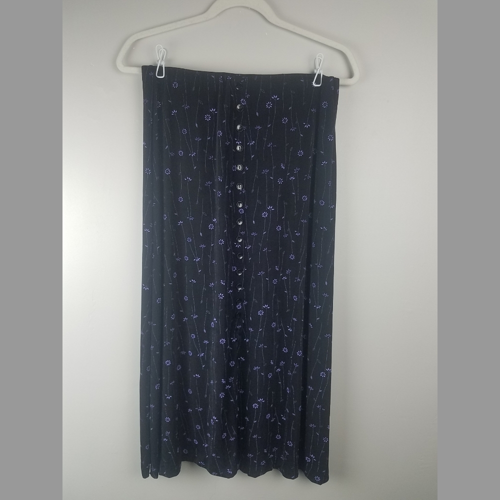 Vintage 90s Black Purple Floral Skirt